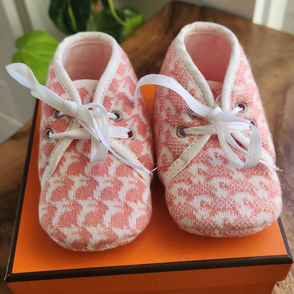 Hermes Pink and White Baby Shoes